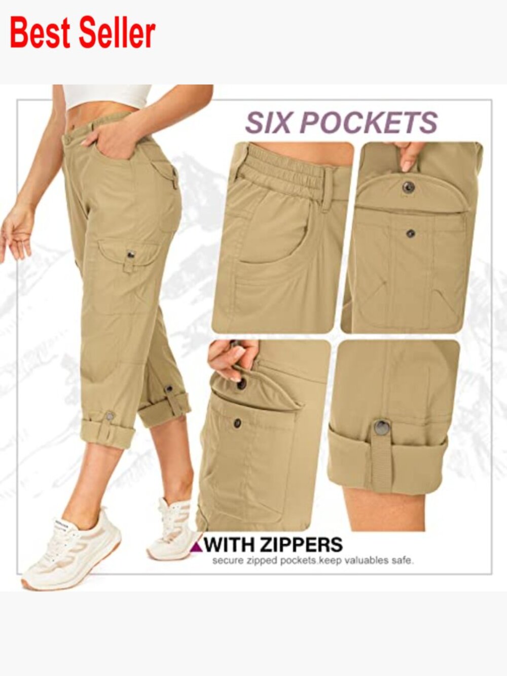 Convertible Hiking Cargo Pants Quick Dry UPF50+ Waterproof Capri - Picture 3 of 7